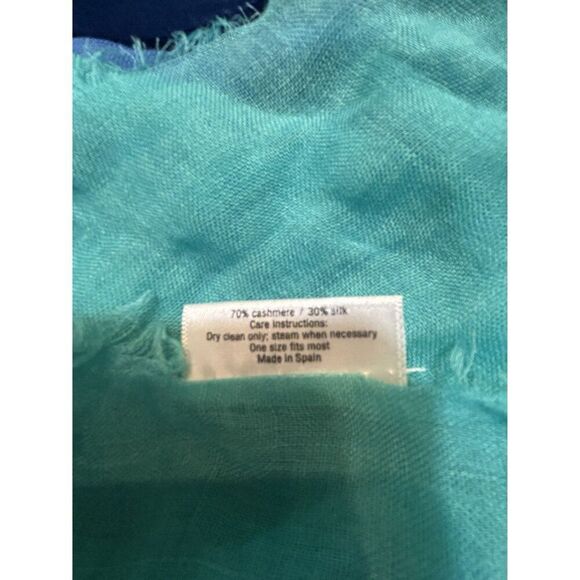 Blue Pacific Cashmere & Silk Scarf Blue/Green One Size Fits Most Made In Spain - Picture 4 of 4